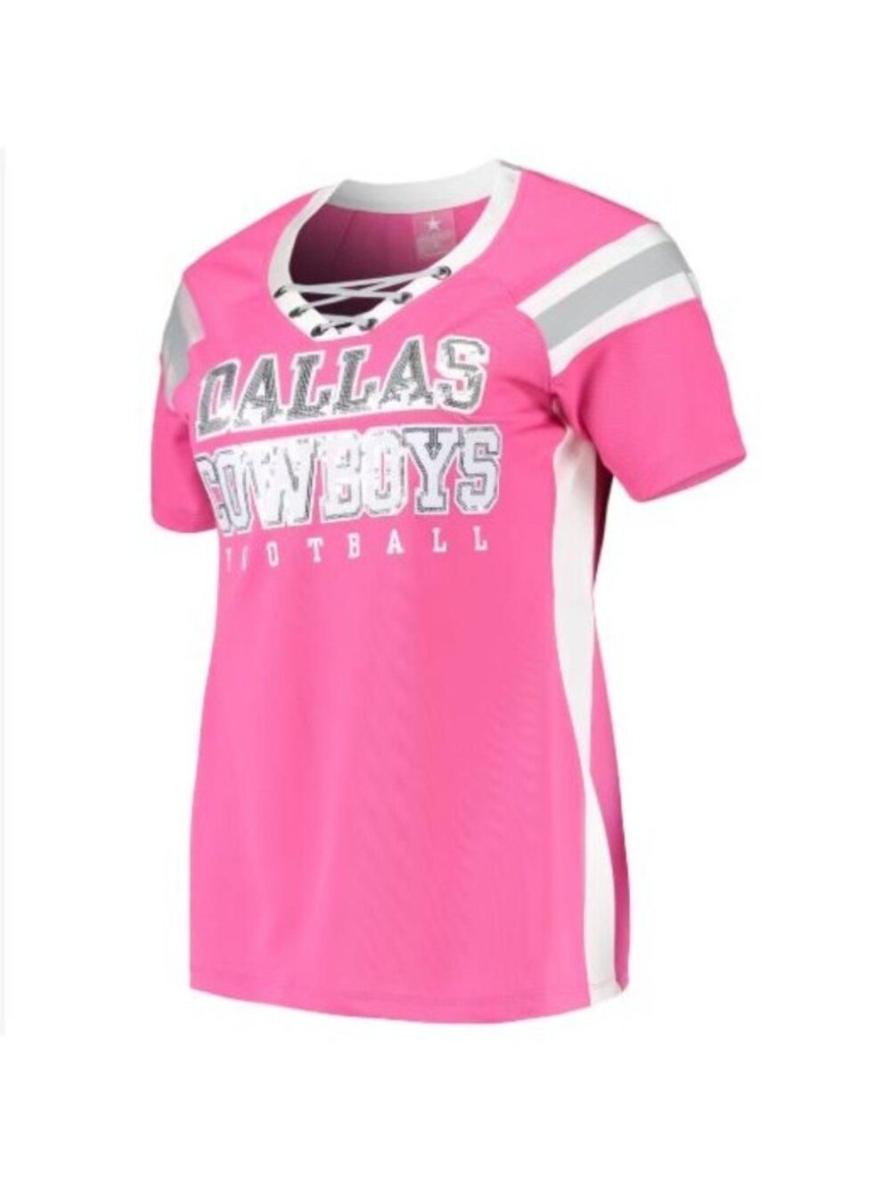 Dallas Cowboys Women's Tammy Lace-Up V-Neck Jersey Official Licensed Pink Small